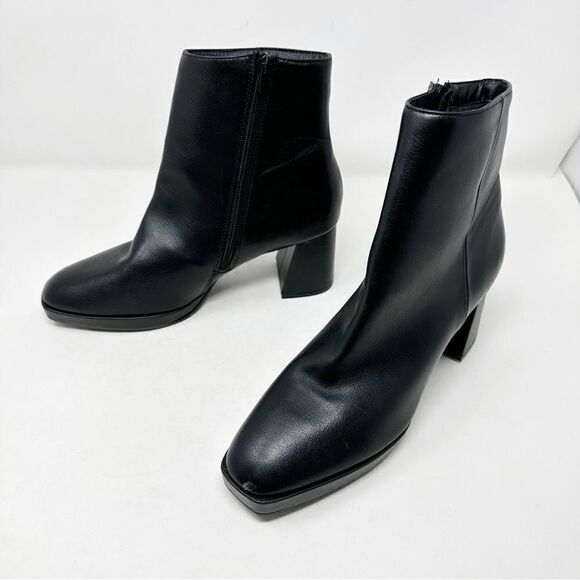 Chinese Laundry Black Leather Square Toe Heeled Block Boot Dodger Black Smoosh - Picture 5 of 8